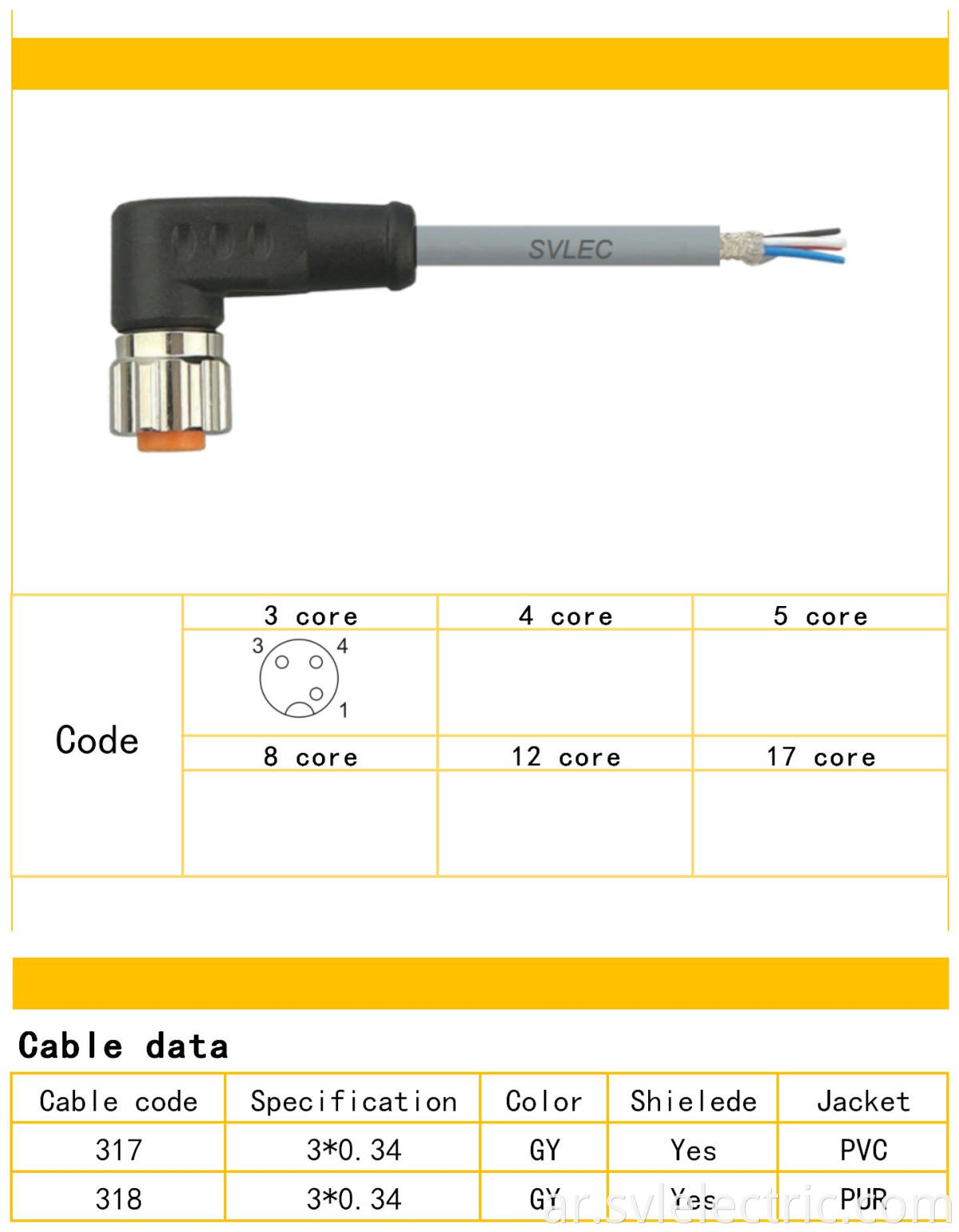 M12 female angle connection cable